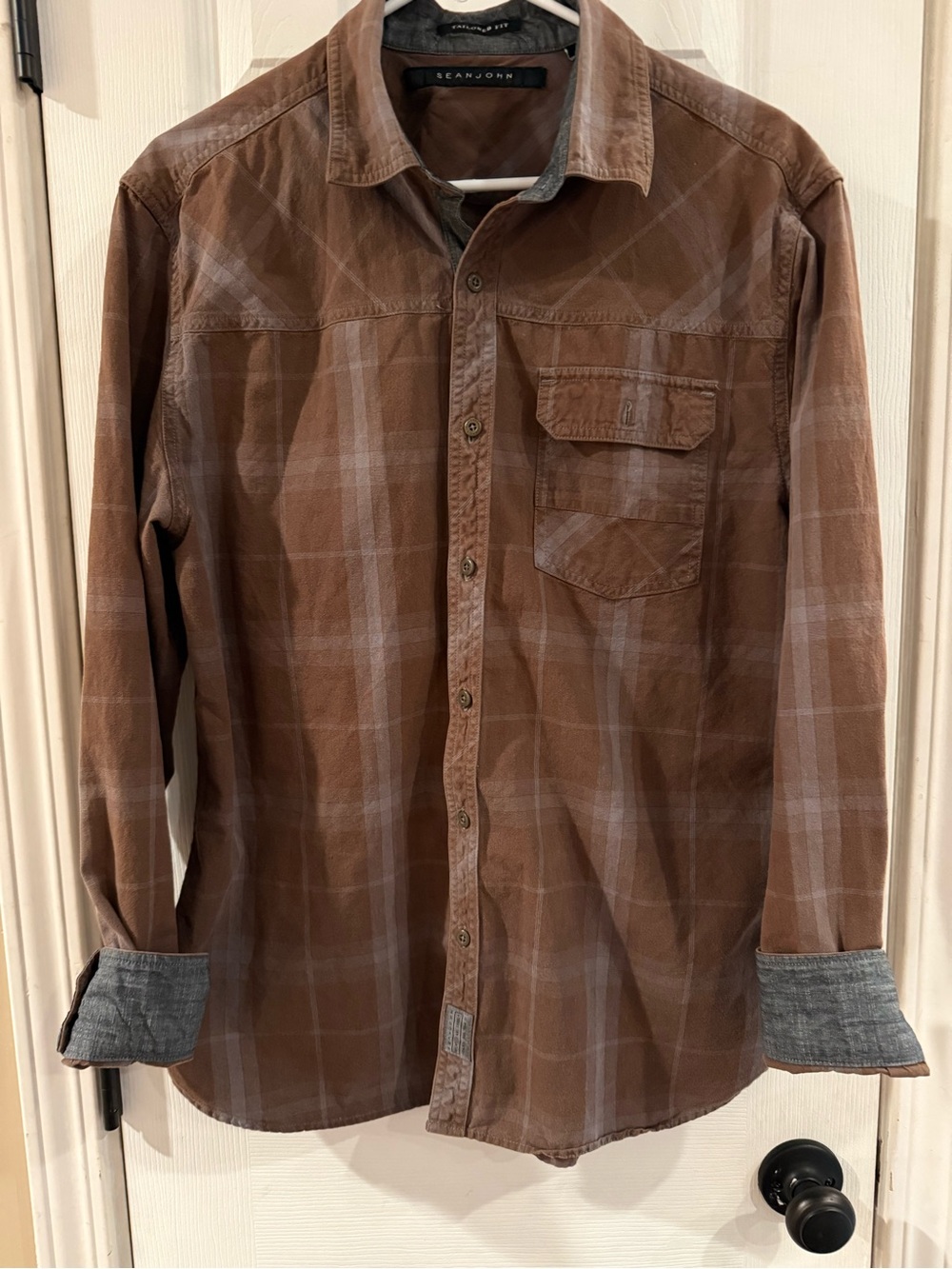 Sean John Brown Plaid Long-Sleeve Button-Down Shirt